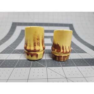 Vintage Yellow Ceramic Bamboo Novelty Salt and Pepper Shakers